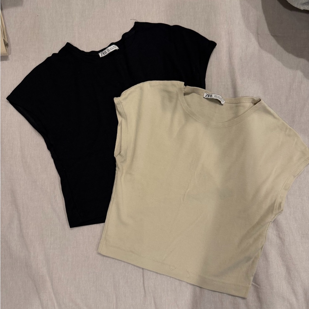 Zara Crop Tees in Black and Beige